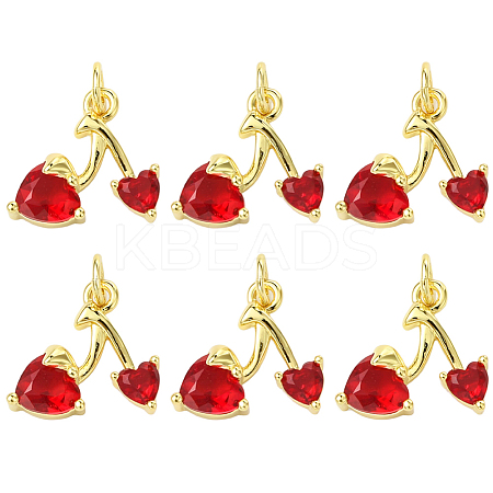 6Pcs Brass Micro Pave Clear Cubic Zirconia Pendants KK-SC0006-90-1