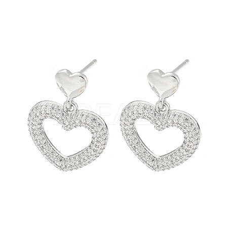 Heart Rack Plating Brass Micro Pave Cubic Zirconia Dangle Stud Earrings EJEW-F331-24P-1