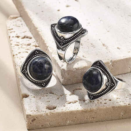 Natural Sodalite Adjustable Rings G-P560-03AS-10-1