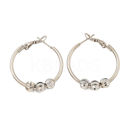 Tarnish Resistant 201 Stainless Steel Beaded Hoop Earrings with 304 Stainless Steel Pin for Women EJEW-F280-25P-1