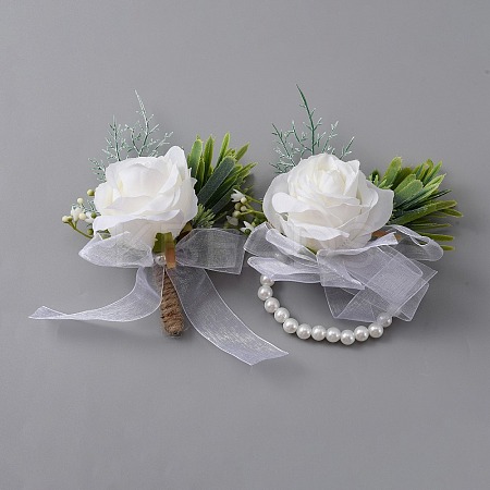 Silk Cloth Wrist Corsage & Brooch AJEW-WH0248-60-1