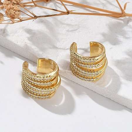 Clear Cubic Zirconia Multi Line Thick Cuff Earrings EJEW-R150-04G-1
