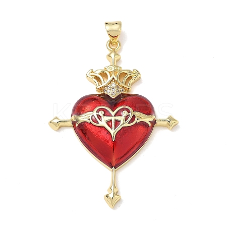 Brass Cubic Zirconia & Enamel Pendants KK-L253-24G-05-1
