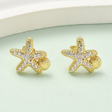 Brass Micro Pave Clear Cubic Zirconia Stud Earrings EJEW-A145-03C-G-1