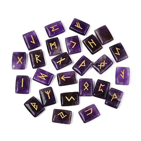 25Pcs Rectangle Natural Amethyst Rune Stones with Elder Futhark Alphabet Engraved G-T142-33-1