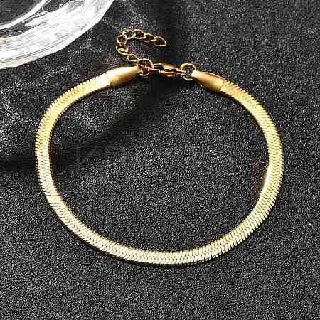Ion Plating(IP) Unisex 304 Stainless Steel Herringbone Chain Bracelets BJEW-O177-01A-G-1