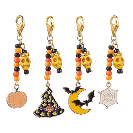 Halloween Theme Alloy Enamel Pendant Decorations HJEW-MZ00060-1