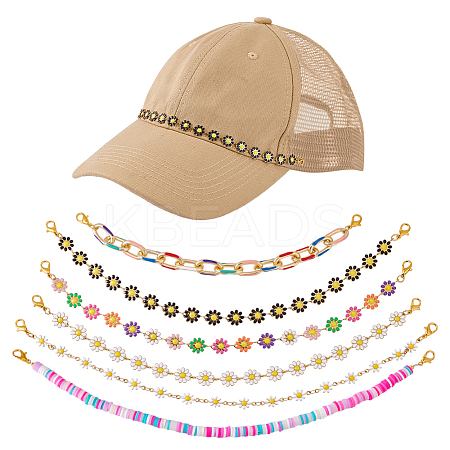 Flower 304 Stainless Steel Enamel & Disc Polymer Clay Link Baseball Cap Chain AJEW-WR00001-1