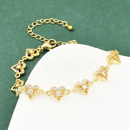 Brass Micro Pave Clear Cubic Zirconia Link Chain Bracelets for Women BJEW-A090-09C-G-1