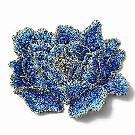 Peony Polyester Embroidery Sew on Clothing Patches PATC-WH0008-02B-1