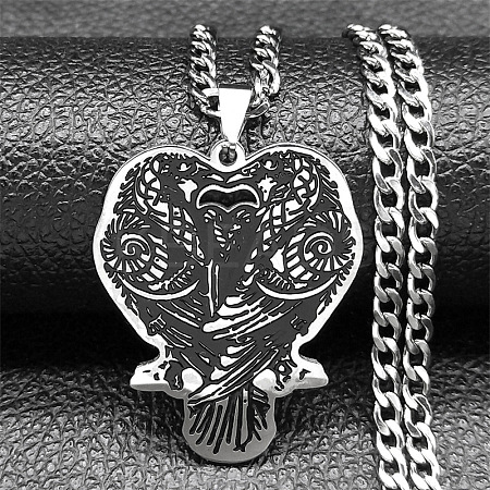 201 Stainless Steel Black Enamel Double Raven Pendant Necklaces LS-NJEW-H065-09P-1