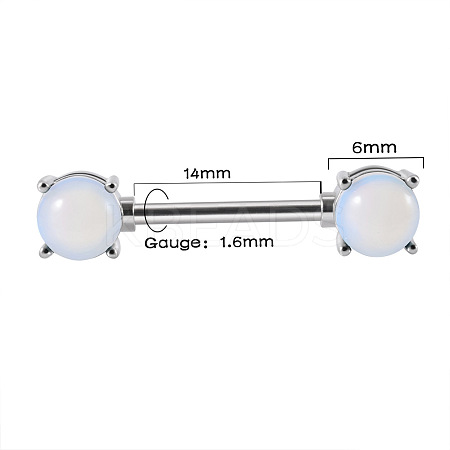 304 Stainless Steel Pave Opalite Half Round Nipple Barbells WG71F42-01-1