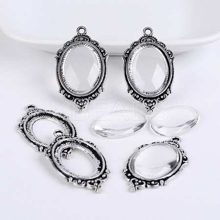 Bubble Locket Tibetan Style Pendant Cabochon Bezel Settings and Clear Glass Cabochons TIBEP-X0182-02AS-FF-1