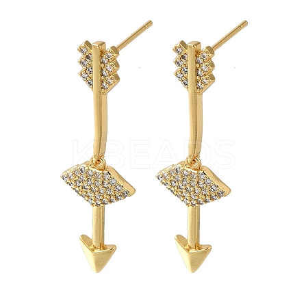 Rack Plating Brass Micro Pave Clear Cubic Zirconia Stud Earrings EJEW-U011-05G-1