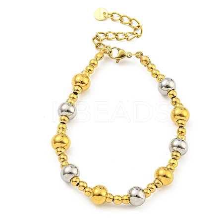 304 Stainless Steel & 201 Stainless Steel Round Beaded Bracelets for Women BJEW-G717-03A-GP-1