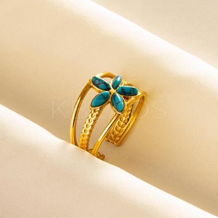 304 Stainless Steel Flower Cuff Rings WH9227-5-1