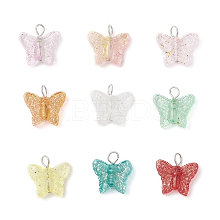 Spray Painted Glass Butterfly Pendants PALLOY-JF03847-01-1