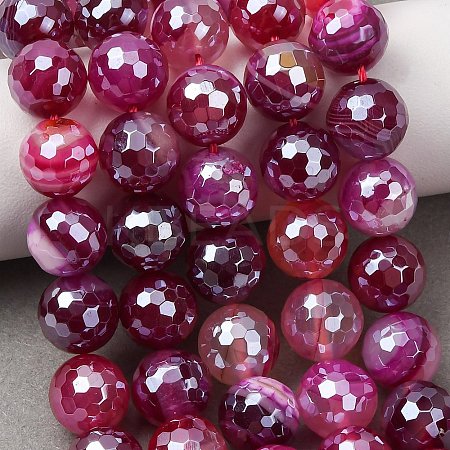 Electroplated Natural Agate Beads Strands G-B191-A07-10mm-06-1