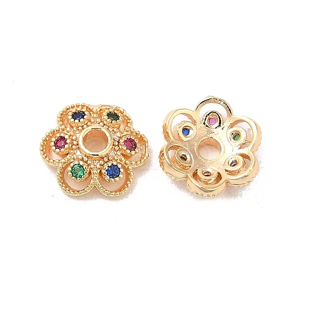Brass with Clear Cubic Zirconia Bead Caps KK-Q773-07G-1
