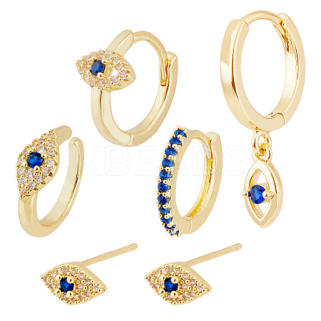 6Pcs 5 Style Horse Eye Brass Dangle Hoop Earrings Set EJEW-FI0001-77-1