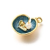 Brass Teal Enamel Leaf Pendants KK-K398-13G-2