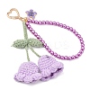 Handmade Cotton Yarn Crochet Lily of the Valley & Glass Pearl Round Bead Pendant Decorations HJEW-JM04389-01-4