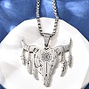 Punk Style 201 Stainless Steel Laser Cut Cattle Head Pendant Box Chain Necklaces for Women Men NJEW-E156-04P-2