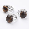 Adjustable Natural Tiger Eye Finger Rings LS-RJEW-F075-01A-1