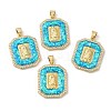 Rack Plating Brass Micro Pave Cubic Zirconia with Synthetic Opal Pendants KK-D088-23G-1