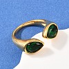 304 Stainless Steel with Glass Cuff Open Rings RJEW-Z125-03G-03-1