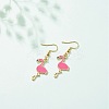 Deep Pink Enamel Flamingo Dangle Earrings EJEW-JE04969-3