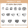 120Pcs 15 Styles Tibetan Style Alloy European Beads MPDL-ME0001-01-2