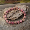 Cube Natural Rhodonite & Synthetic Non-magnetic Hematite Beads Stretch Bracelets for Women Men PF6426-13-1