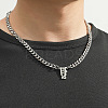 304 Stainless Steel Initial Pendant Cuban Link Chain Necklaces FS-WGB15F2-15-1