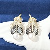 Feather Brass Clear Cubic Zirconia Stud Earrings KK-D301-12G-5