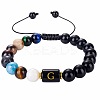 10MM Natural Black Obsidian Alphabet Beaded Braided Bracelets TO2319-7-1