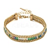 304 Stainless Steel & Glass Wheat Chain Double Layers Bracelets for Women BJEW-F540-08G-04-4