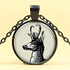 Christmas Reindeer/Stag Pattern Flat Round Glass Pendant Necklaces NJEW-N0051-034I-03-1