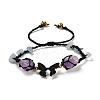 Natural Amethyst & Aquamarine & Synthetic Hematite Nuggets Braided Bead Bracelet BJEW-B073-01B-2