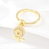Brass Micro Pave Cubic Zirconia Pendant Finger Rings for Women LS-RJEW-A090-02G-1