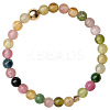 Natural Rainbow Tourmaline Round Beaded Finger Rings WGDC3AE-03-5