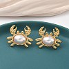304 Stainless Steel ABS Imitation Pearl Crab Stud Earrings EJEW-K268-59G-2