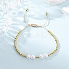 Brass & ABS Plastic Pearl Round Beads Braided Bead Bracelets for Women BJEW-H209-06G-1