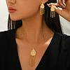 Bohemian Style Brass Synthetic Turquoise & Imitation Pearl Stud Earrings & Pendant Necklaces Sets for Women CC4434-4