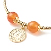 Brass Coin Charm Bracelet with Natural Red Aventurine BJEW-TA00116-04-3