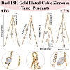 8Pcs 2 Styles Brass Micro Pave Clear Cubic Zirconia Tassel Chains Big Pendants KK-BBC0020-75-2