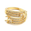 Rack Plating Brass Micro Pave Cubic Zirconia Open Cuff Ring for Women RJEW-F153-03G-2