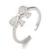 Bowknot Brass Micro Pave Clear Cubic Zirconia Open Cuff Rings for Women RJEW-C098-09P-1