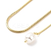 304 Stainless Steel Round Snake Chain Necklace with Acrylic Pearl Tassel Charm for Women NJEW-P271-07G-2