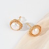 Flat Round Brass Imitation Pearl Stud Earrings KK-D301-10G-4